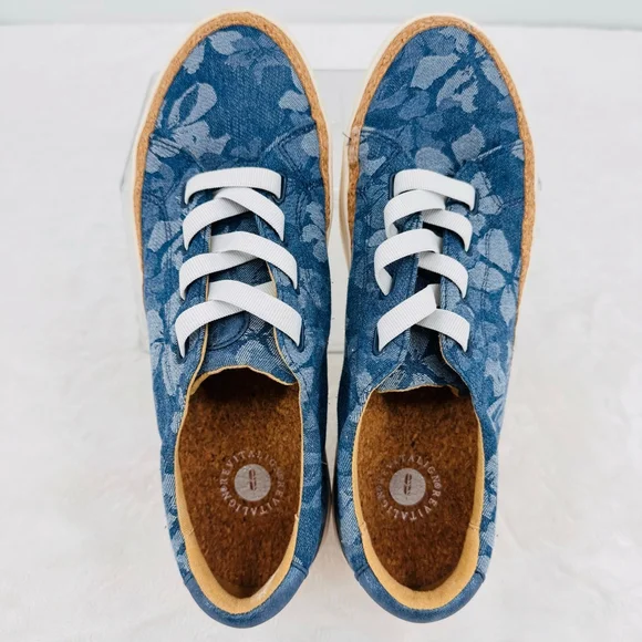 Revitalign Hermosa Sneakers Blue Denim Floral Orthotic Gore Lace Up - Picture 3 of 7